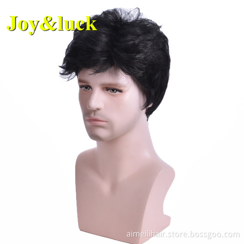 Wholesale Wig Daily or Party Hairstyle Male Black Color Man Hair Mens Short Natural Straight Men Wigs Synthetic Hair Wigs